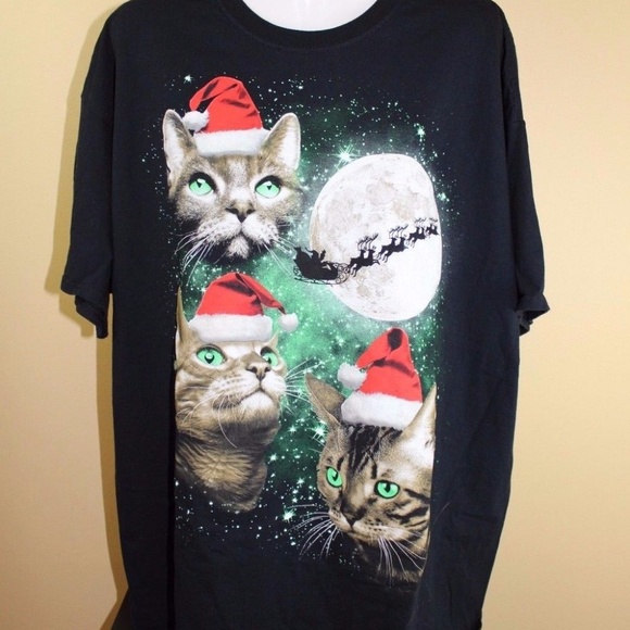 Christmas t-shirt Cat  Reindeer Cats with Hats - Picture 1 of 5